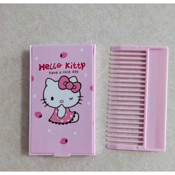 Hello Kitty Pink Folding Mirror & Comb Set – Portable Travel Accessory - Picture 1 of 3